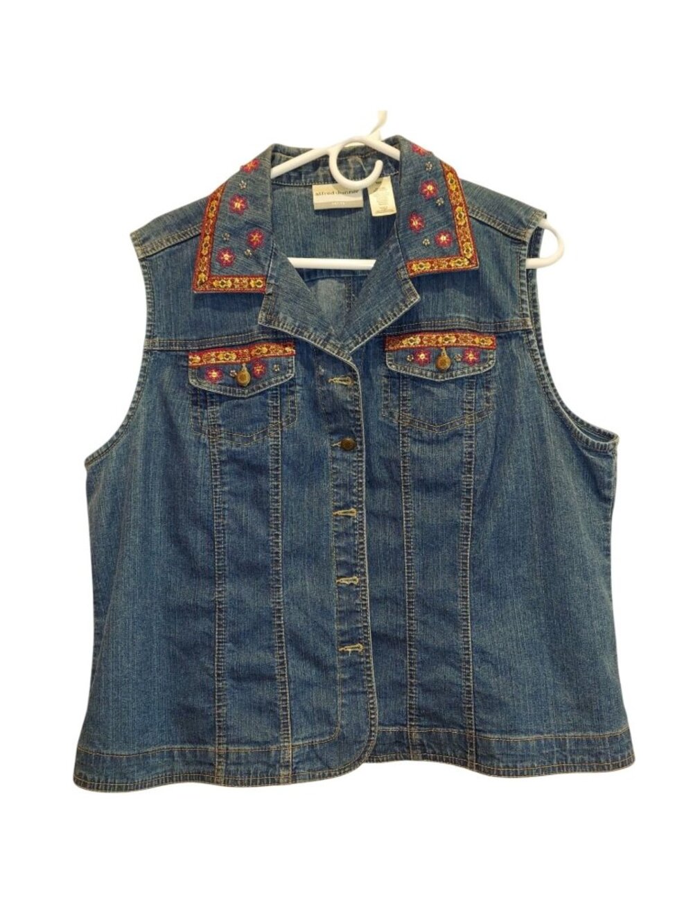 ALFRED DUNNER Jean Vest SZ 16p Embellished boho hippie retro 70's coastalgrandma